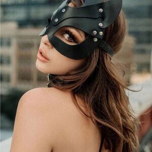 Black Leather Cat Face Mask